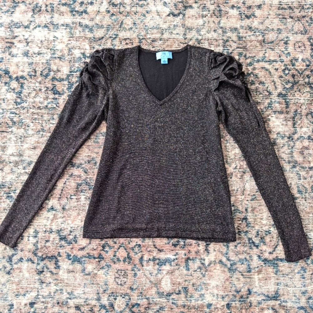 CeCe metallic ruched shoulder top, XS